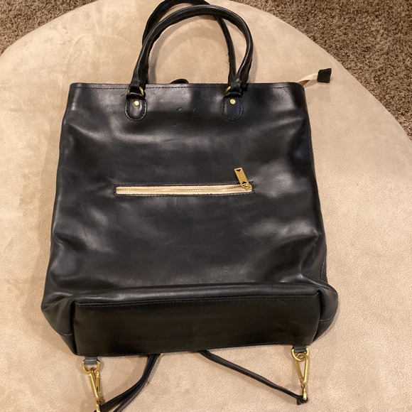 Sseko Convertible Leather Backpack Tote Bag in Black Leather - Picture 1 of 10